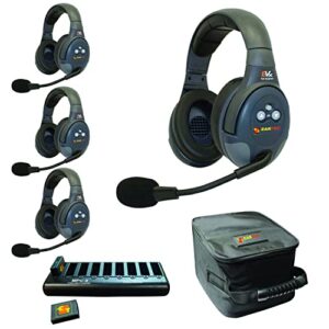eartec evade evx4d full duplex wireless intercom system with 4 dual speaker headsets