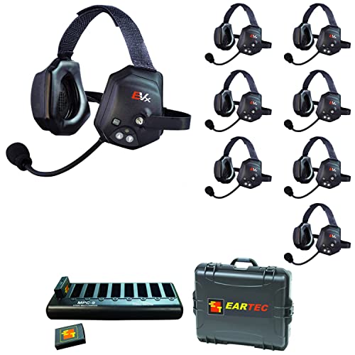 EARTEC Evade EVXT8 Xtreme Full Duplex Wireless Intercom System with 8 Dual Speaker Headsets