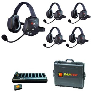 eartec evade evxt5 xtreme full duplex wireless intercom system with 5 dual speaker headsets