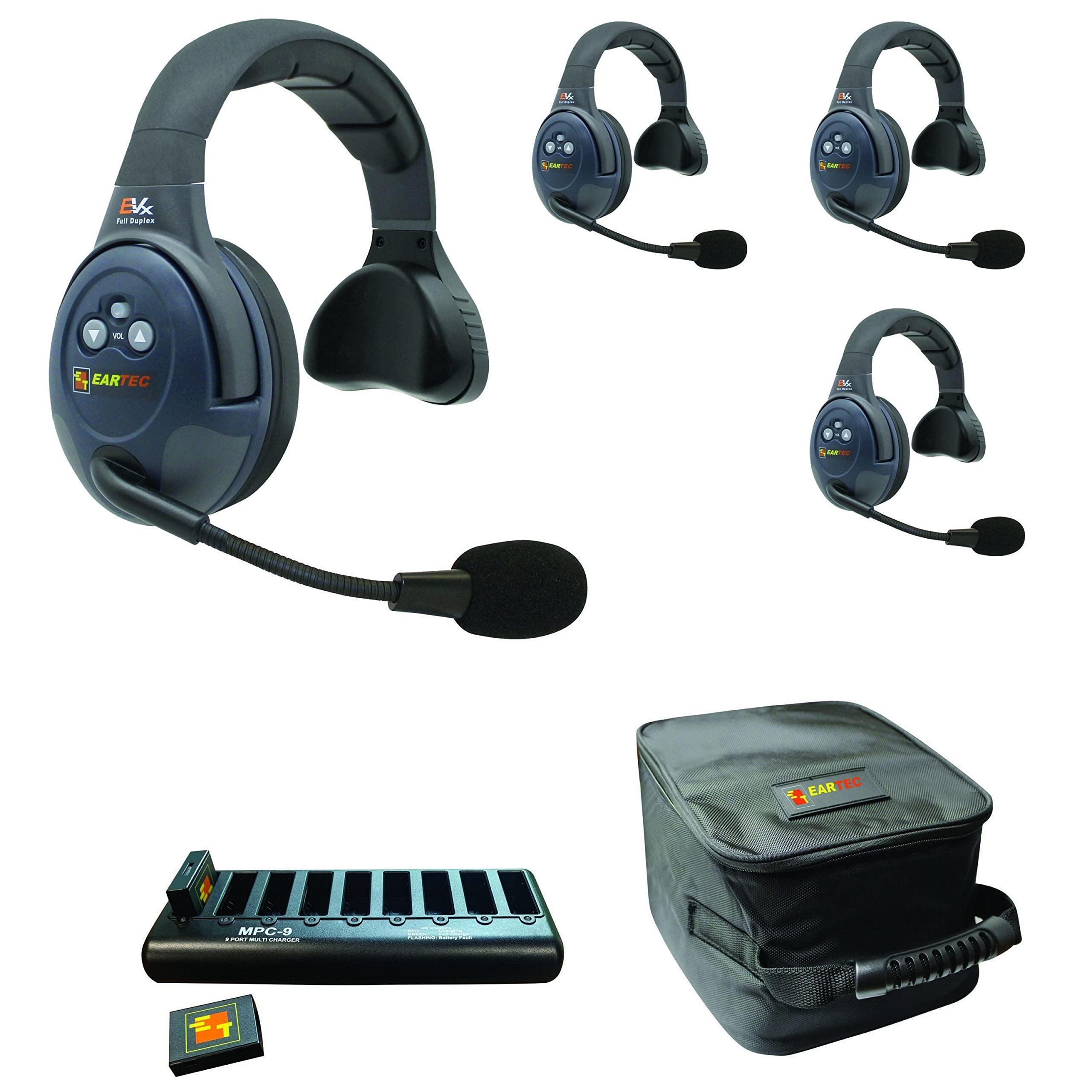 EARTEC Evade EVX4S Full Duplex Wireless Intercom System with 4 Single Speaker Headsets