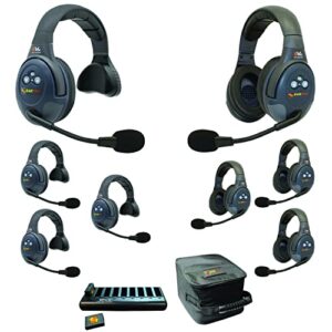eartec evade evx844 full duplex wireless intercom system with 4 single 4 dual speaker headsets
