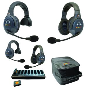 eartec evade evx422 full duplex wireless intercom system with 2 single 2 dual speaker headsets