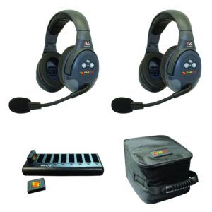 eartec evade evx2d full duplex wireless intercom system with 2 dual speaker headsets