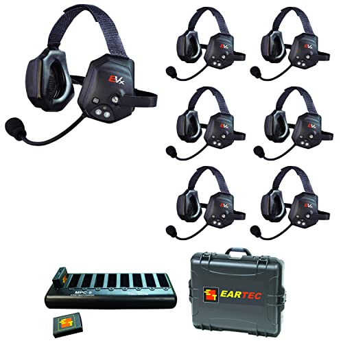 EARTEC Evade EVXT7 Xtreme Full Duplex Wireless Intercom System with 7 Dual Speaker Headsets