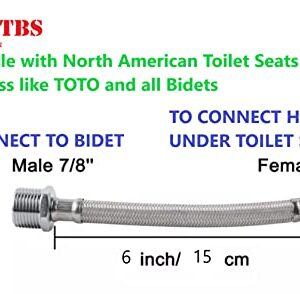 (1 pack) 6 inches Stainless Steel 7/8 male 7/8 female Extension Hose BRAIDED Solid seat with hard access Handheld Spray Hand Easy to tight with plumbing tape (1)