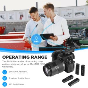 BOYA BY-W4 Wireless Lavalier Microphone Ultracompact 2.4GHz Cordless Clip On Microphones System for Cameras DSLR Smartphone Video Recording Interview YouTube Streaming (4 Transmitters & 1 Receiver)