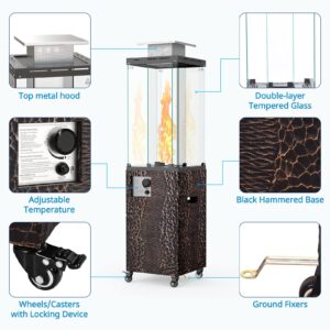 OTSUN 56'' Patio Heater, Outdoor Propane Heater with Wheels, Metal hood, Weather Cover, 41000 BTU Gas Fireplace, 201 Double Tempered glass