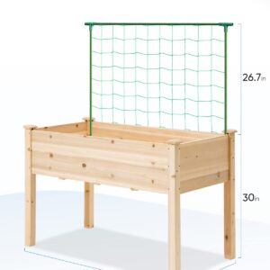 Quictent 48x24x30in Raised Garden Bed with Trellis, Elevated Wood Planter Box Stand for Backyard, Patio, Balcony w/Bed Liner, 200lb Capacity