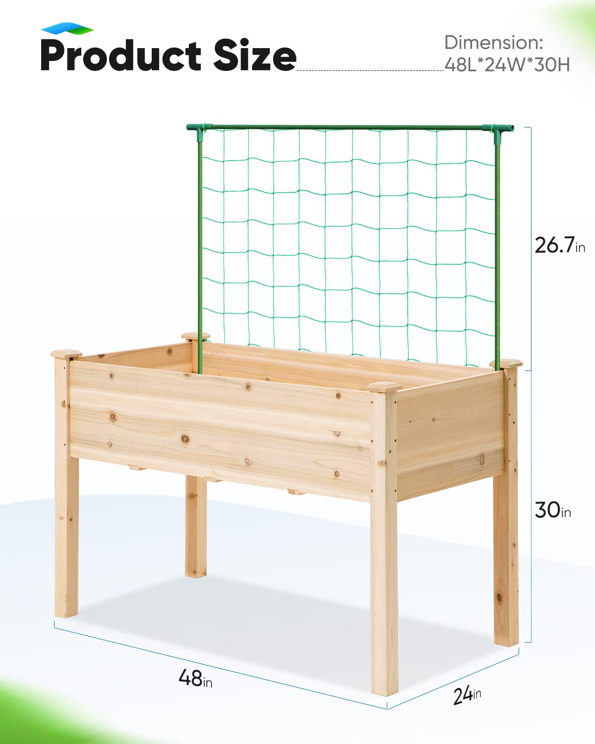 Quictent 48x24x30in Raised Garden Bed with Trellis, Elevated Wood Planter Box Stand for Backyard, Patio, Balcony w/Bed Liner, 200lb Capacity