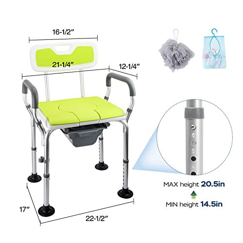 Shower Chair with Arms and Back, Boiarc Shower Benches for Inside Shower, Raised Toilet Seat with Handles, Shower Chairs for Seniors for Shower Stall, Bedside Commode for Elderly Disabled Pregnant