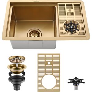 AS1514XG Brushed Gold Bar Sink with Glass Riner and AguaStella AS59BG Brushed Gold Pull Down Bar Faucet