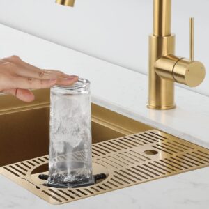 AS1514XG Brushed Gold Bar Sink with Glass Riner and AguaStella AS59BG Brushed Gold Pull Down Bar Faucet