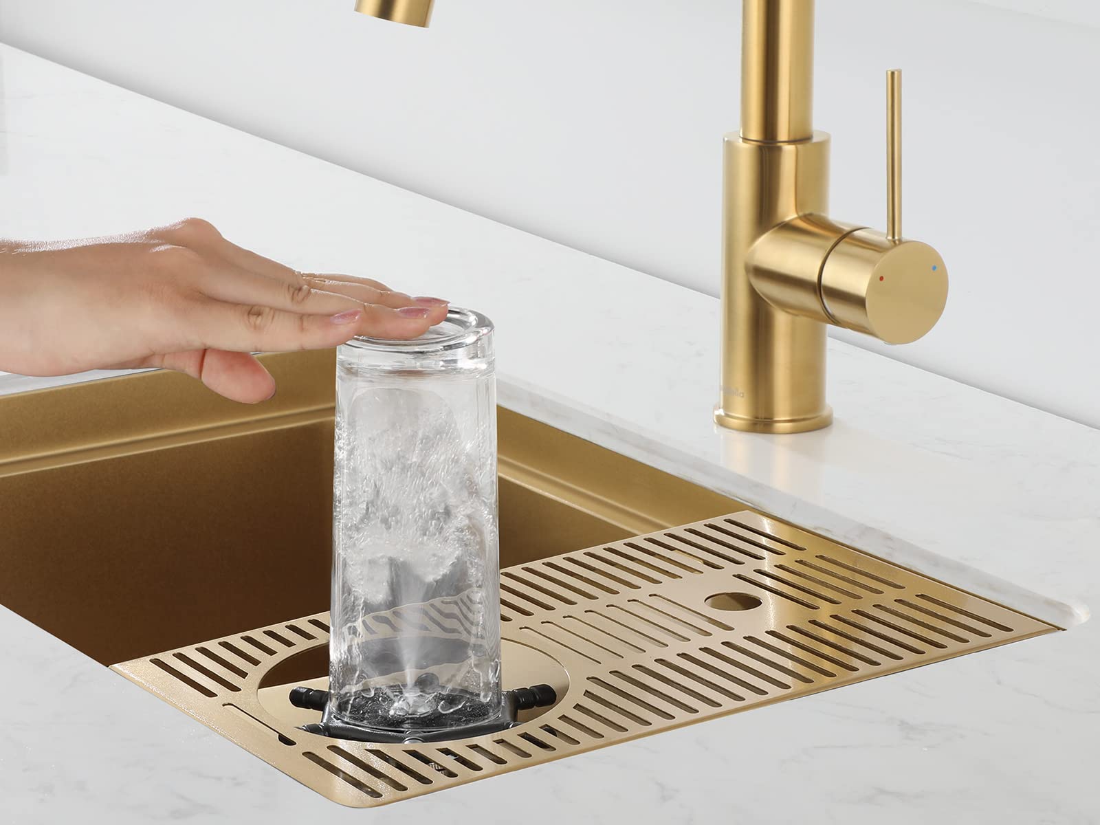 AS1514XG Brushed Gold Bar Sink with Glass Riner and AguaStella AS59BG Brushed Gold Pull Down Bar Faucet