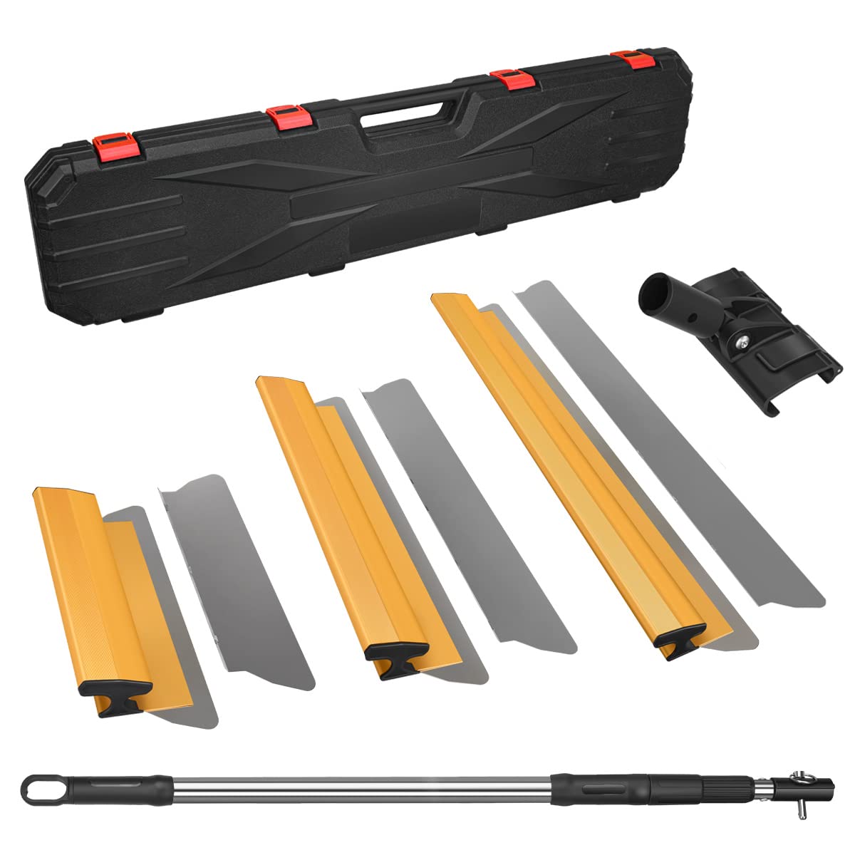 FUNTECK Skimming Blade Set with Transport Case | 12”, 20” & 30” Blades + 40" - 83" Extension Handle + Replacement Blade Inserts | Extruded Aluminum & Stainless Steel Construction | Impact Resistance