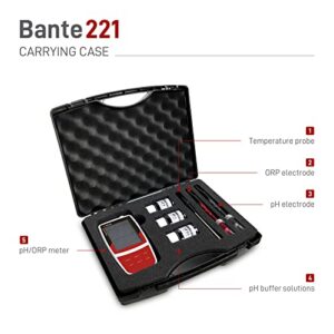 Bante 221 Portable pH ORP Meter | Handheld pH Meter | Equipped with pH and ORP Electrodes | Accuracy ±0.002 pH, ±0.2 mV | 500 Sets of Data Storage