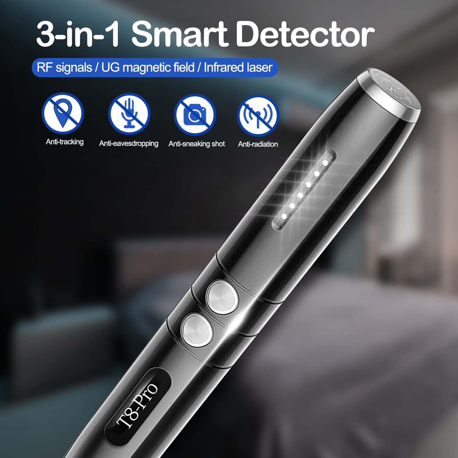 Hidden Camera Detectors,T8 Pro Anti Spy Detector, Bug Detector,Privacy Protector, 5 Levels Sensitivity, 3 Professional Modes,25H Working Time, Listening Device Detector, RF Signal Detector