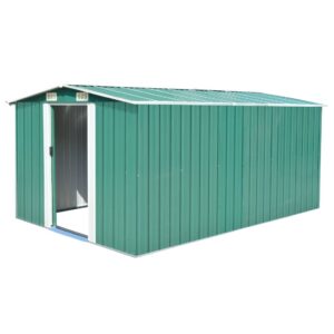 outdoor metal storage shed, garden shed with door and vents, tool room for backyard, patio, lawn garden shed 101.2"x154.3"x71.3" metal green