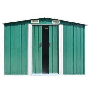 Outdoor Metal Storage Shed, Garden Shed with Door and Vents, Tool Room for Backyard, Patio, Lawn Garden Shed 101.2"x154.3"x71.3" Metal Green