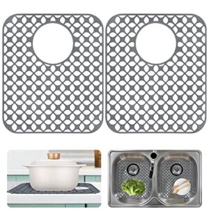 finphoon sink protectors for kitchen sink，kitchen sink mats, 2pcs 13.8'' x 11.4'' sink mats for bottom of kitchen sink, heat-resistant silicone sink protector for side drain