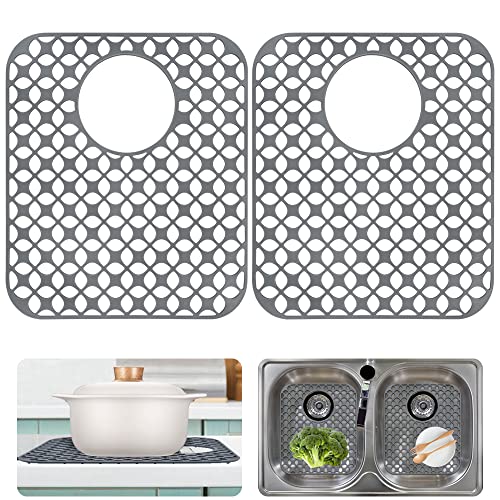 Finphoon Sink Protectors for Kitchen Sink，Kitchen Sink Mats, 2pcs 13.8'' X 11.4'' Sink Mats for Bottom of Kitchen Sink, Heat-Resistant Silicone Sink Protector for Side Drain