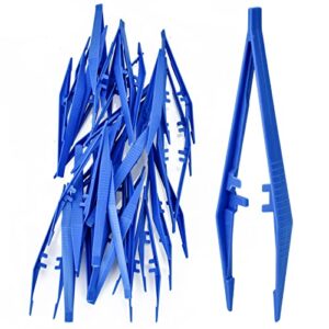 accencyc 30 pcs disposabletweezers bulk pack blue 5 inch plastic tweezers for home, school and lab