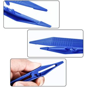 AccEncyc 30 Pcs DisposableTweezers Bulk Pack Blue 5 Inch Plastic Tweezers for Home, School and Lab