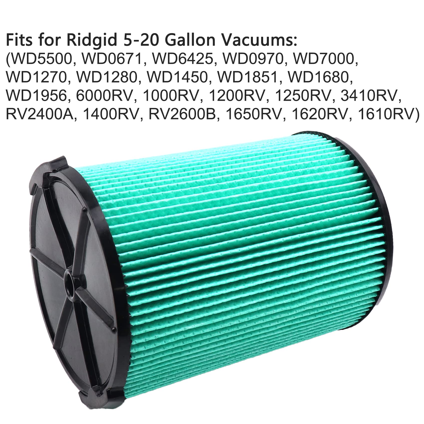 2 Pack VF6000 5-Layer Replacement Filter for Ridgid 5-20 Gallon Wet Dry Vacuums WD5500 WD0671 WD6425 WD7000 WD1280 WD1851 WD1680 WD1956 RV2400A 1400RV RV2600B