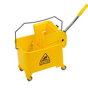 Industrial Mop Bucket with Wringer, Basics Side Press 5.28 Gallon Commercial Mop Bucket with 4 Wheels Yellow Color Combo Bucket for Home Cleaning