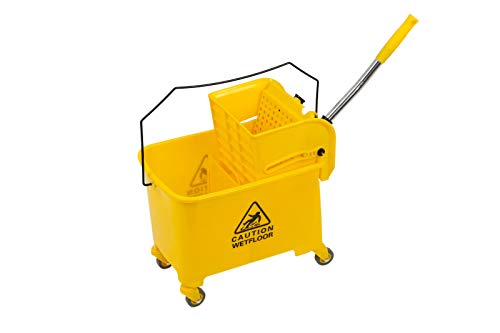 Industrial Mop Bucket with Wringer, Basics Side Press 5.28 Gallon Commercial Mop Bucket with 4 Wheels Yellow Color Combo Bucket for Home Cleaning