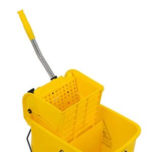 Industrial Mop Bucket with Wringer, Basics Side Press 5.28 Gallon Commercial Mop Bucket with 4 Wheels Yellow Color Combo Bucket for Home Cleaning