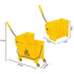 Industrial Mop Bucket with Wringer, Basics Side Press 5.28 Gallon Commercial Mop Bucket with 4 Wheels Yellow Color Combo Bucket for Home Cleaning