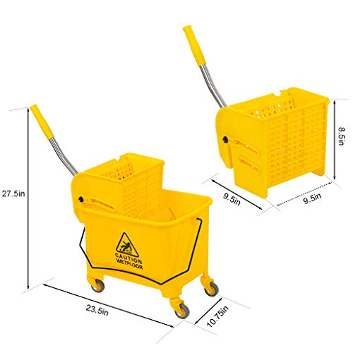 Industrial Mop Bucket with Wringer, Basics Side Press 5.28 Gallon Commercial Mop Bucket with 4 Wheels Yellow Color Combo Bucket for Home Cleaning