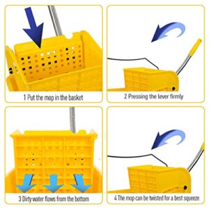 Industrial Mop Bucket with Wringer, Basics Side Press 5.28 Gallon Commercial Mop Bucket with 4 Wheels Yellow Color Combo Bucket for Home Cleaning