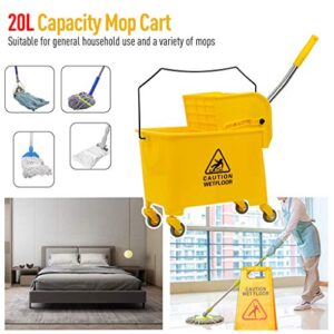 Industrial Mop Bucket with Wringer, Basics Side Press 5.28 Gallon Commercial Mop Bucket with 4 Wheels Yellow Color Combo Bucket for Home Cleaning