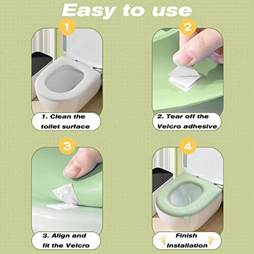 Reusable Toilet Seat, Bathroom Toilet Seat Cover Pads with Handle, Waterproof EVA Soft Pad Self-Adhesive Toilet Seat Cover Pads (Grey & Light Green)…