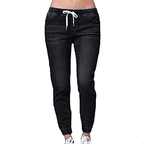 Maiyifu-GJ Women's Elastic Waist Denim Joggers Jeans Casual Drawstring Stretch Jeans Skinny Workout Jean Trousers Leggings (Black 1,XX-Large)