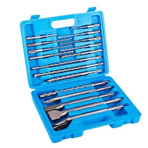 17 pcs rotary hammer drill bits set and chisels set, sds plus concrete masonry hole tool for bricks and stone, masonry drill bit sets with storage case