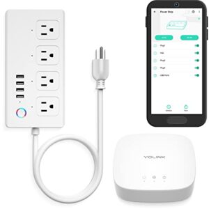 smart power strip, yolink 1/4 mile world's longest range power strip compatible with alexa google ifttt, surge protector plugs 4 usb charging ports + 4 ac plugs for multi outlets - yolink hub included