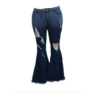 maiyifu-gj women's retro ripped flare jeans high waisted bell bottom denim pants destroyed raw hem wide leg jean trousers (dark blue,5x-large)