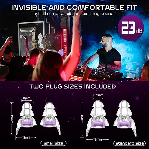 2 Pairs High Fidelity Concert Ear Plugs, Reusable Ear Plugs for Noise Reduction - Hearing Protection Earplugs Silicone Ear Plugs for Concert Music Festivals Nightclub and Raves Party, 23dB