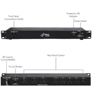 PDU Power Strip Surge Protector - 1U Rack Mount Protection Power Outlet Strip W/AC Filter - PylePro PCO850 & 19-Inch 1U Server, Vented Shelves for Good Air Circulation Cantilever Wall Rack, Black