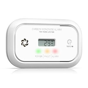 jemay carbon monoxide detector alarm, co detector with digital lcd display, replaceable battery carbon monoxide detectors for home and depot, 3 led lights carbon monoxide alarm, 1-pack