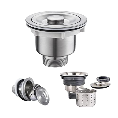 Hyuoile Kitchen Sink Drain Assembly, 3-1/2 Inch Sink Drain Strainer Kit with Removable Strainer Basket with Sink Stopper/Sealing Lid, Stainless Steel Standard Sink Drain Hole for Home, Kitchen