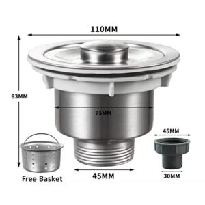 Hyuoile Kitchen Sink Drain Assembly, 3-1/2 Inch Sink Drain Strainer Kit with Removable Strainer Basket with Sink Stopper/Sealing Lid, Stainless Steel Standard Sink Drain Hole for Home, Kitchen