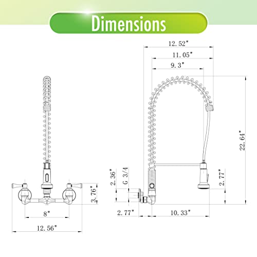 Tosca 255-K821-MB-T Upgraded Dual Handle Commercial Style Wall Mount Kitchen Faucet with Pull Down Nozzle, Matte Black