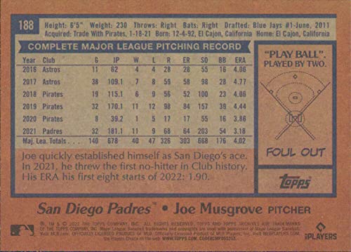 2022 Topps Archives #188 Joe Musgrove 1978 Topps NM-MT San Diego Padres Baseball