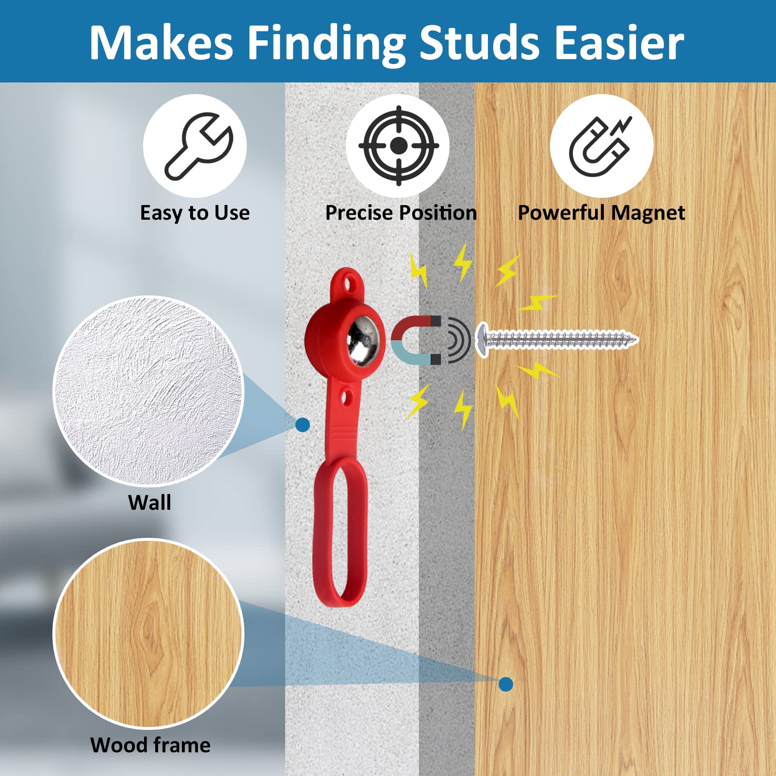 Stud Finder, RIUORKIE Stud Finder Wall Scanner Magnetic Stud Finder with 27 Lbs Pull Rare Earth Magnetic Studball, No Batteries Needed, Suitable for 5/8" Drywall, Plywood, Ceramic, Plank and Etc.