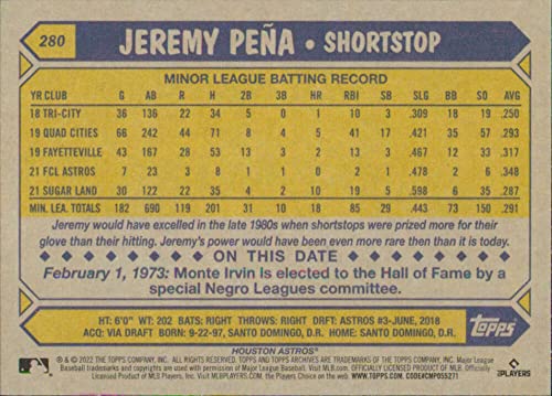 2022 Topps Archives #280 Jeremy Pena 1987 Topps NM-MT RC Rookie Houston Astros Baseball