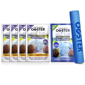 bio ouster hot tub chemical kit bundle - 3in1 weekly cleaner conditioner clarifier 4 pack - spa purge hot tub jet cleaner w/towel - inflatable hot tub chemicals kit, spa chemicals for hot tub