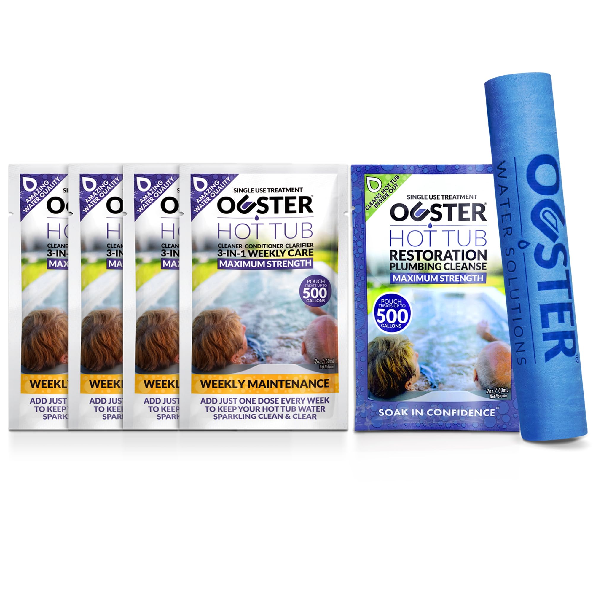 Bio Ouster Hot Tub Chemical Kit Bundle - 3in1 Weekly Cleaner Conditioner Clarifier 4 Pack - Spa Purge Hot Tub Jet Cleaner w/Towel - Inflatable Hot Tub Chemicals Kit, Spa Chemicals for Hot tub